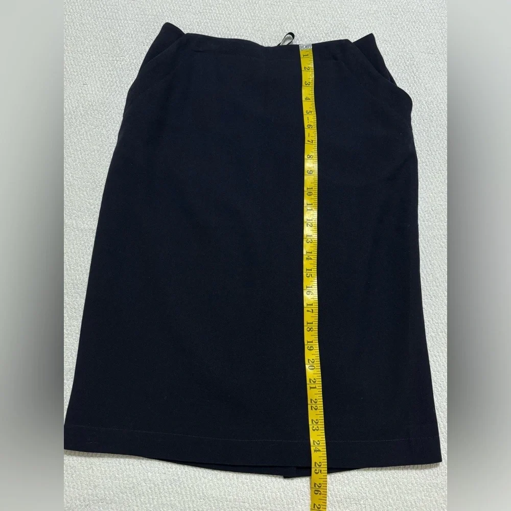 Lauren Ralph Lauren Size 8P Navy Blue Worsted Wool Midi Pencil Skirt Pockets